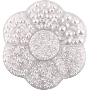 SAVITA 5600Pcs 2/3/4/5/6/8/10mm White Flat Back Pearl Half Round Pearls Beads Satin Luster Loose Beads Gems for DIY Craft Necklaces Bracelets Jewelry Decorations Wedding Dress Nail Art Making