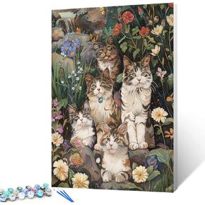 Tucocoo Cats in Garden Paint by Number for Adults Beginner, Easy DIY Oil Painting Kits on Canvas with Brushes and Acrylic Pigment, Animal Tree Farmhouse Picture for Home Decor 16x20 inch (Frameless)
