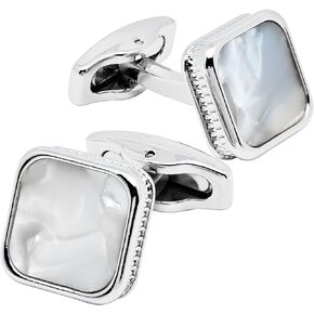 Silver Natural Mother of Pearl Cufflinks for Men Women In Gift Case Square Men's Cufflinks Jewelry Set for Wedding Party Anniversary Business Events Dress
