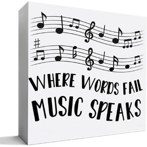 Music Lover Gifts for Women Men, Music Lover Musician Singer Christmas Birthday Piano Teachers Teacher's Day Gift, Where Words Fail Music Speaks, Wooden Box Sign Desk Decor