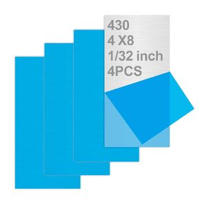 4PCS Stainless Steel Metal 4" x 8" x 1/32" Inch Metal Plates for Magnetic Mount Board Wall 20GA(0.80MM) 430 Stainless Steel Shim Stock Plates Metal Sheets for Crafting, Kitchen, Office