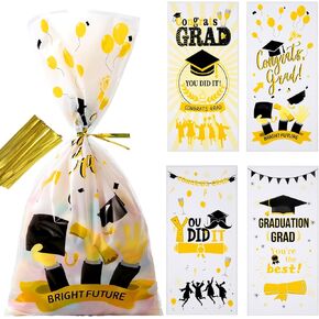 Artby7 50 Pack Congrats Grad Goodie Bags, Graduation Candy Bags Graduation Cellophane Bags with Twist Tie for Grad Party Treat Gift Cookie
