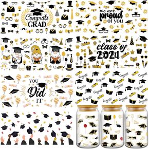 UV DTF Cup Wrap - 8 Sheets Teacher UVDTF Wraps for 16 oz Glass Cups, Back to School Classroom Motivational Flower Stickers for Water Botters, Waterproof Rub on Transfer Decals, DIY Teacher Gift