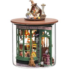 Roroom DIY Miniature and Furniture Dollhouse Kit,Mini 3D Wooden Doll House Craft Model with Dust Proof Cover and LED,Creative Room Idea for Valentine's Day Birthday Gift(Magic Shop)