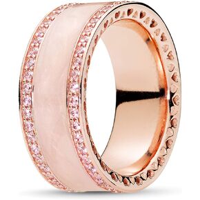 PANDORA Hearts of PANDORA Ring - Elegantly Designed 14k Gold Eternity Ring - Cubic Zirconia, PANDORA Rose & Enamel - Size 5, With Gift Box