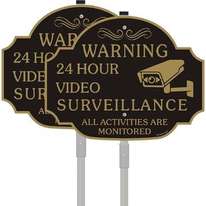 No Trespassing - This Property Has Video Surveillance Sign（2 Pack）,11" X 8" X 0.04" Metal Sign x 2 & 28" Metal Stakes Included x 2,-Reflective Aluminum,Fade Resistant And Weather Resistant