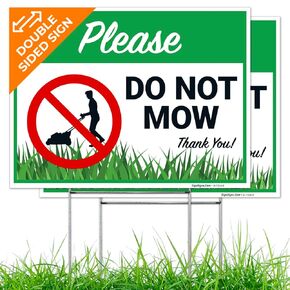 Sigo Signs Please Do Not Mow Thank You Sign, Double Sided 9x12 Inches, Corrugated Plastic with Metal H Stake, Made in USA