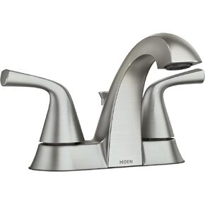 Moen Haber Spot Resist Brushed Nickel Two-Handle 4" Centerset Bathroom Faucet, 3-Hole Faucet, 84768SRN