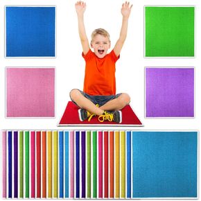 24 Pcs Kids Carpet Square Seats 16 Inch Rainbow Floor Rug Mats Colorful Non Slip Soft Floor Rug Cushions for Classroom School Learning Area Group Activity Home Play Area
