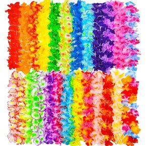 JMUQ 24 Count Hawaiian Leis, Luau Party Decorations Hawaii Silk Flower Lei Necklace,Tropical Party Favors for Beach Holiday Wedding Birthday Party, Aloha Summer Pool Party Supplies