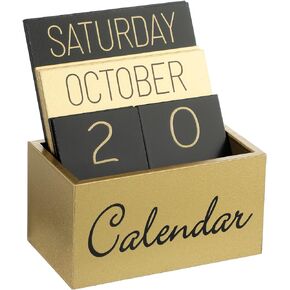 Vintage Wooden Desk Perpetual Calendar Wood Blocks Calendar Desktop Calendar Month Week Date Display Accessories for Desk Office Home Decoration, Black Gold