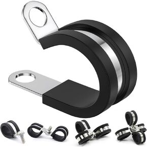 15 Pack 1 Inch Cable Clamps Rubber Cushioned Insulated Clamp 304 Stainless Steel Pipe Clamp Wire Clamp Hose Crimp Clamp Tube Holder for Tube, Pipe or Wire Cord Installation