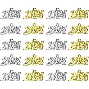 20 قطعة سحر عام 2024 سحر عام 2024 سبيكة 2024 سحر حرف لهدايا ليلة رأس السنة الجديدة صنع المجوهرات شرابة التخرج DIY (ذهبي وفضي) in Kuwait