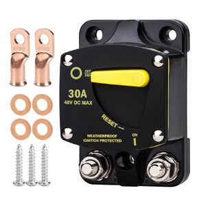 150A Amp Resettable Circuit Breaker Fuse Holder with Manual Reset 12-48V DC for Boat Trolling Motor Marine ATV Trailer Vehicles Stereo Car Audio Electronic Battery Solar System