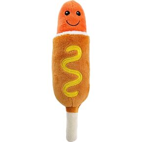 Giftable World Pet Plush Pet Toy Fruits, Cupcakes, Ice Creams, Mug with Squeaker Dog Chew Toy (8" Corn Dog & Pretzel)