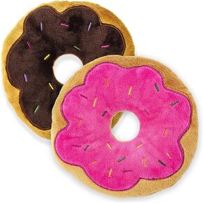 6 Inch Plush Pet Toy 2 Assorted Donuts with Squeakers Dog Chew Toy
