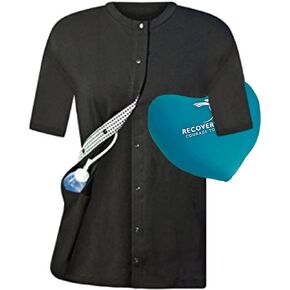 Post Surgery Mastectomy Shirt with Drain Pockets and Post Breast Cancer Surgery Recovery Pillow - Mastectomy Recovery Must Haves (Black/Medium)