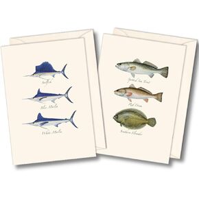 Earth Sky + Water - Saltwater Fish Assortment Notecard Set - 8 Blank Cards with Envelopes (4 each of 2 styles)