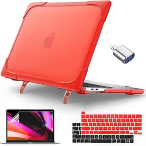 Teryeefi for MacBook Pro 13 inch Case M2/M1 A2338 A2289/A2251 (2022-2020), Shockproof Heavy Duty Hard Shell Cover with Fold Kickstand + Keyboard Cover, Pink