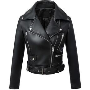 Women's Faux Leather Jacket Motorcycle Moto Bike Belted