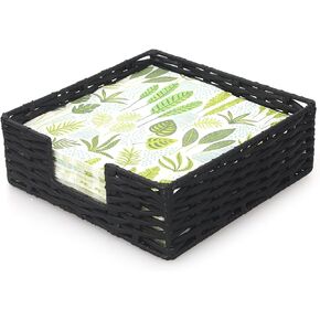 Square Napkin Holder Rattan Napkin Holders for Kitchen Cocktail Napkin Holder Bathroom Napkin Basket Tray Farmhouse Wicker Napkin Holder for Table Woven Guest Towel Holder, 6" ×6" × 2.3"