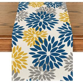 Artoid Mode Blue Dahlia Floral Pinnata Summer Table Runner, Spring Kitchen Dining Table Decoration for Home Party Decor 13x72 Inch