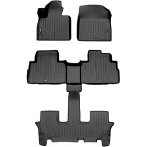 SMARTLINER All Weather Custom Fit Black 3 Row Floor Mat Liner Set Compatible with 2020-2023 Kia Telluride with 2nd Bucket Seats Without Center Console