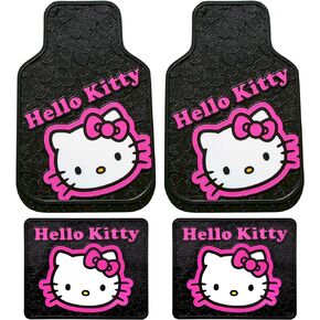 Hello Kitty Collage Hot Pink Sanrio Front & Rear Car Truck SUV Seat Rubber Floor Mats Set - 4PC