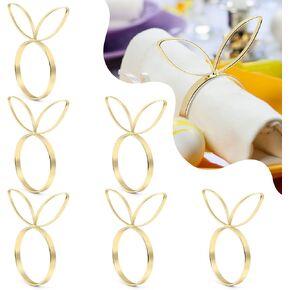 KESOTE Easter Napkin Rings Set of 6, Bunny Napkin Rings Gold Napkin Holder Rings for Easter Dinning Table Decorations