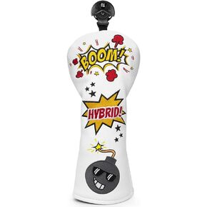 Bomb Golf Club Covers for Driver, Fairway, Hybrids - 4 Options - Golf Driver Headcover/Golf Fairway Wood Head Cover/Hybrid Headcover for Men/Women Golfer - White Synthetic Leather Golf Headcover