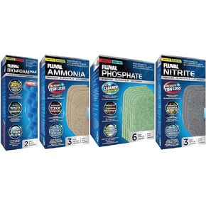 Fluval Bundle of 4 Replacement Medias for 207 Aquarium Filters: Bio-Foam, Ammonia Remover, Phosphate Remover, Nitrite Remover