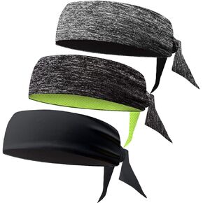 Braylin Headbands for Men, 3-Pack Men's Head-Ties, Breathable Headbands for Tennis, Running, Sweat-Wicking Non Slip