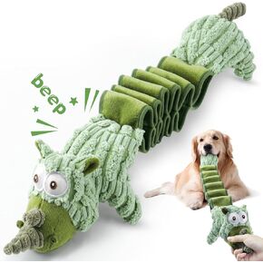 Large Squeaky Dog Toys :Cute Stretching Rhinoceros Stuffed Dog Toys- Tug of War Plush Dog Chew Toys for Small,Medium and Large Dogs