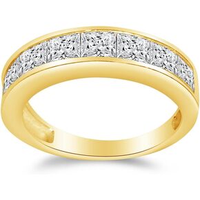Solid 14k Yellow Gold 4mm Princess Cut Invisible Anniversary Ring Wedding Band CZ Cubic Zirconia 1.50cttw.