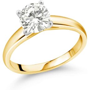 10K Yellow Gold Forever Classic Moissanite from Charles & Colvard Solitaire Engagement Ring For Women (1.20 Cttw, Round 7MM, Available In Size 5, 6, 7, 8, 9)
