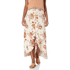 Angie Women's Floral Button Front Ruffle Hem Skirt