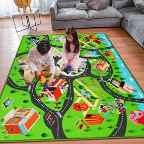 Kids Carpet Car Rug, Non-Slip City Road Rugs, Kids Playroom Rug, Kids Car Rug Play Mat for Playing with Cars and Toys, City Life Educational Road Traffic Carpet for Kids (59X39.4 INCH)