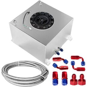 10 Gallon 40L Fuel Cell Polished with Cap/Level Sender/12FT Oil Feed Line Silver
