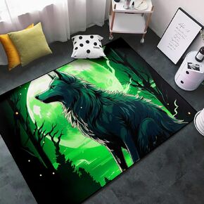 Wolf Rug for Boys Room - Red Wolf Rugs for Bedroom Wild Animals Prints Area Rug for Boys Wolf Carpet Rug Indoor Outdoor Wolf Floor Mat for Home Decor Wolf Rugs for Kids Room Decor, 2'5"×4'