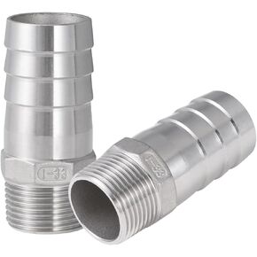 304 Stainless Steel Hose Barb Fitting, 3/4" Barb x 3/4" NPT Male Thread, Air Hose Barb Fitting, Barb Hose Repair Connector for Water, Fuel, 2-Pack