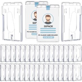 Patelai 100 Pcs Hard Plastic Badge Holder with Thumb Slot Dual Sided Clear Card Holder Badge Protector Vertical ID Holders for Badge Office School Driver's Licenses and Passes