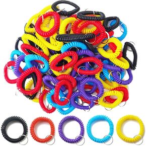 TIHOOD 100PCS Wristlet Keychains Stretchable Plastic Wrist Keychain Bracelet Keychain Wrist Coil Wrist Band Key Ring Chain Holder Tag for Office, Workshop, Shopping Mall, Sauna, Outdoor Sport