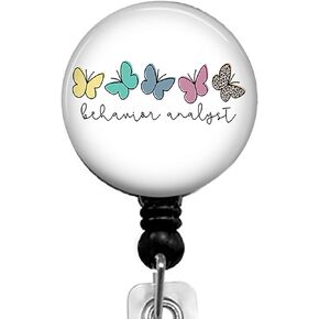 Behavior Analyst Butterfly Retractable ID Card Badge Holder with Alligator Clip, Name Nurse Decorative Badge Reel Clip on Card Holders