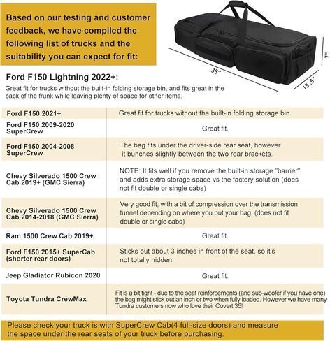 حقيبة تخزين تحت المقعد، لكابينة SuperCrew، كابينة الطاقم، منظم تخزين تحت المقعد F150، ملحقات حقيبة تخزين الشاحنة 1500، قاعدة صلبة، لشاحنات Ford Chevy Silverado كاملة الحجم in Kuwait