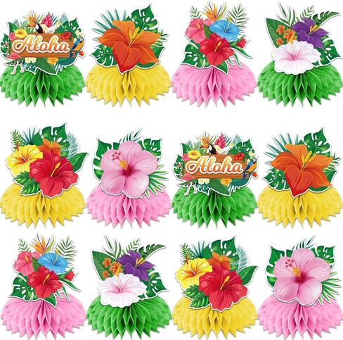 12 Pcs Luau Party Decorations Honeycomb Centerpieces, Hawaiian Party Decorations for Tables, Hibiscus Flower Aloha Party Decorations 3d Double Side Honeycomb Decorations, Tiki Party Decorations in Saudi Arabia