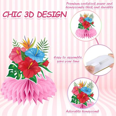 12 Pcs Luau Party Decorations Honeycomb Centerpieces, Hawaiian Party Decorations for Tables, Hibiscus Flower Aloha Party Decorations 3d Double Side Honeycomb Decorations, Tiki Party Decorations in Saudi Arabia