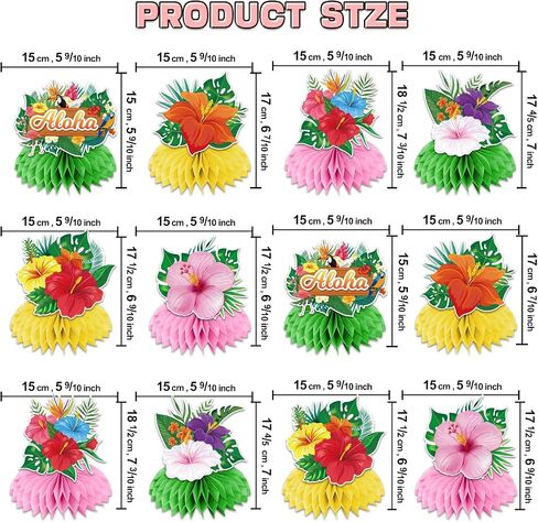 12 Pcs Luau Party Decorations Honeycomb Centerpieces, Hawaiian Party Decorations for Tables, Hibiscus Flower Aloha Party Decorations 3d Double Side Honeycomb Decorations, Tiki Party Decorations in Saudi Arabia