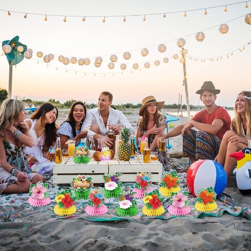 12 Pcs Luau Party Decorations Honeycomb Centerpieces, Hawaiian Party Decorations for Tables, Hibiscus Flower Aloha Party Decorations 3d Double Side Honeycomb Decorations, Tiki Party Decorations in Saudi Arabia