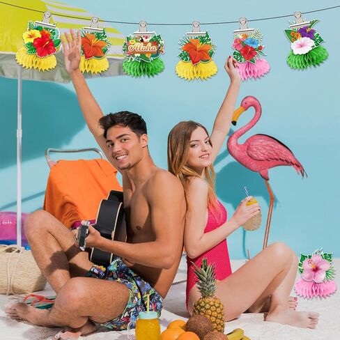 12 Pcs Luau Party Decorations Honeycomb Centerpieces, Hawaiian Party Decorations for Tables, Hibiscus Flower Aloha Party Decorations 3d Double Side Honeycomb Decorations, Tiki Party Decorations in Saudi Arabia