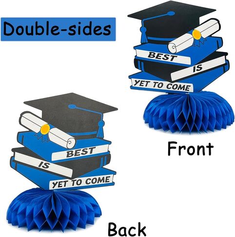 2024 Graduation Party Decorations 9Pcs, Navy Blue Graduation Honeycomb Centerpieces, Congrats Grad Table Toppers for Graduation Party, Black and Blue Class of 2024 Graduation Party Table Sign in Kuwait